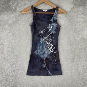 Cache Tank Top Womens XS Purple Tie Dye Sequin Butterfly Floral Y2K Vintage